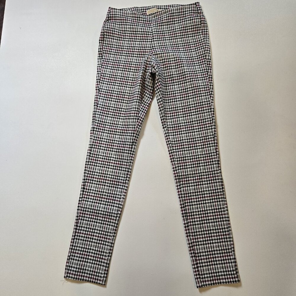 Michael Kors Ankle Pant Womens Small Black White Red Stretch Legging Houndstooth